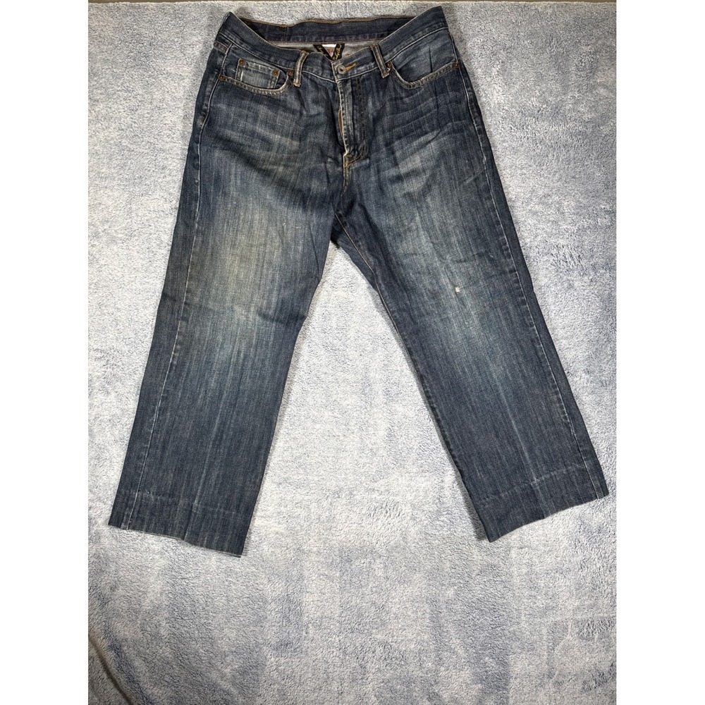 Lucky Brand 181 Relaxed Straight Jeans Mens 34 Short Inseam Dark Wash Blue Denim